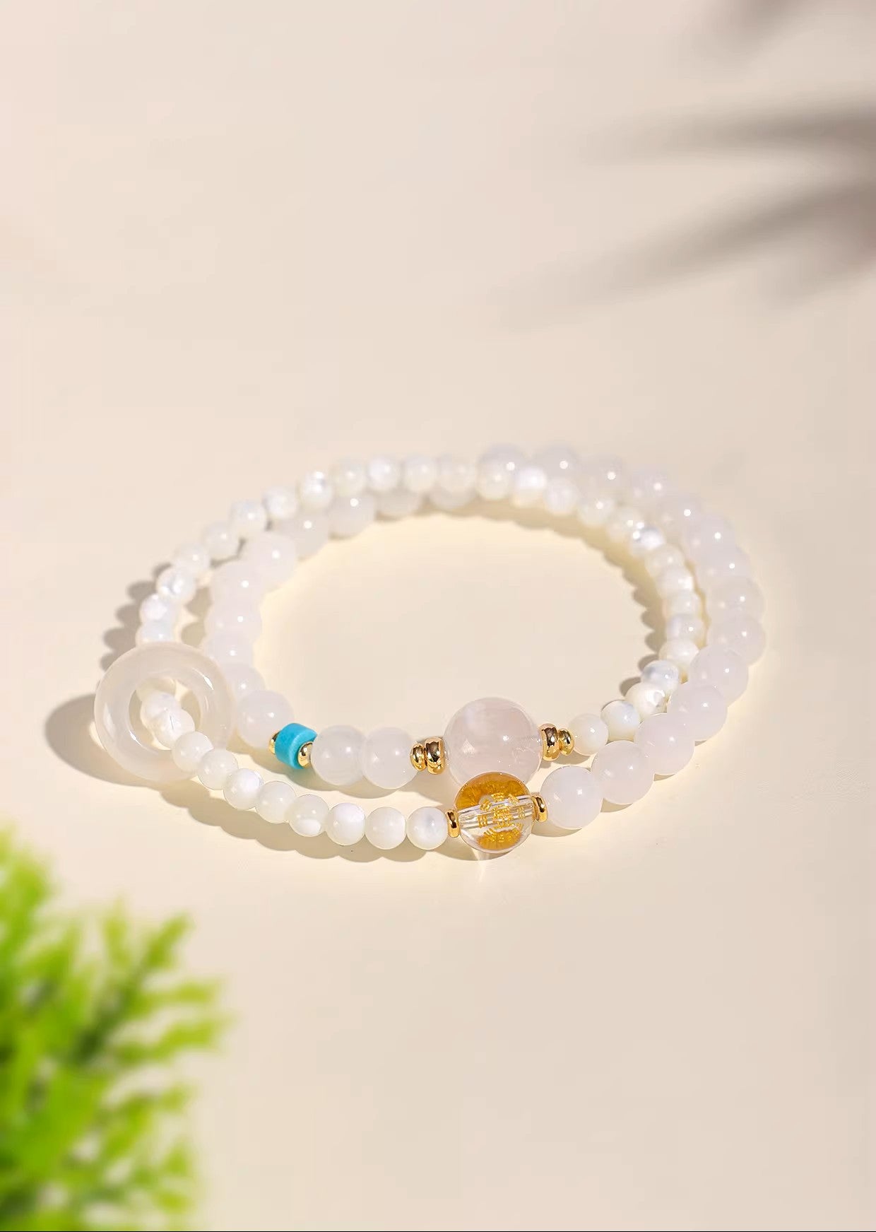 Metal Harmony Luminous White Agate Energy Loop
